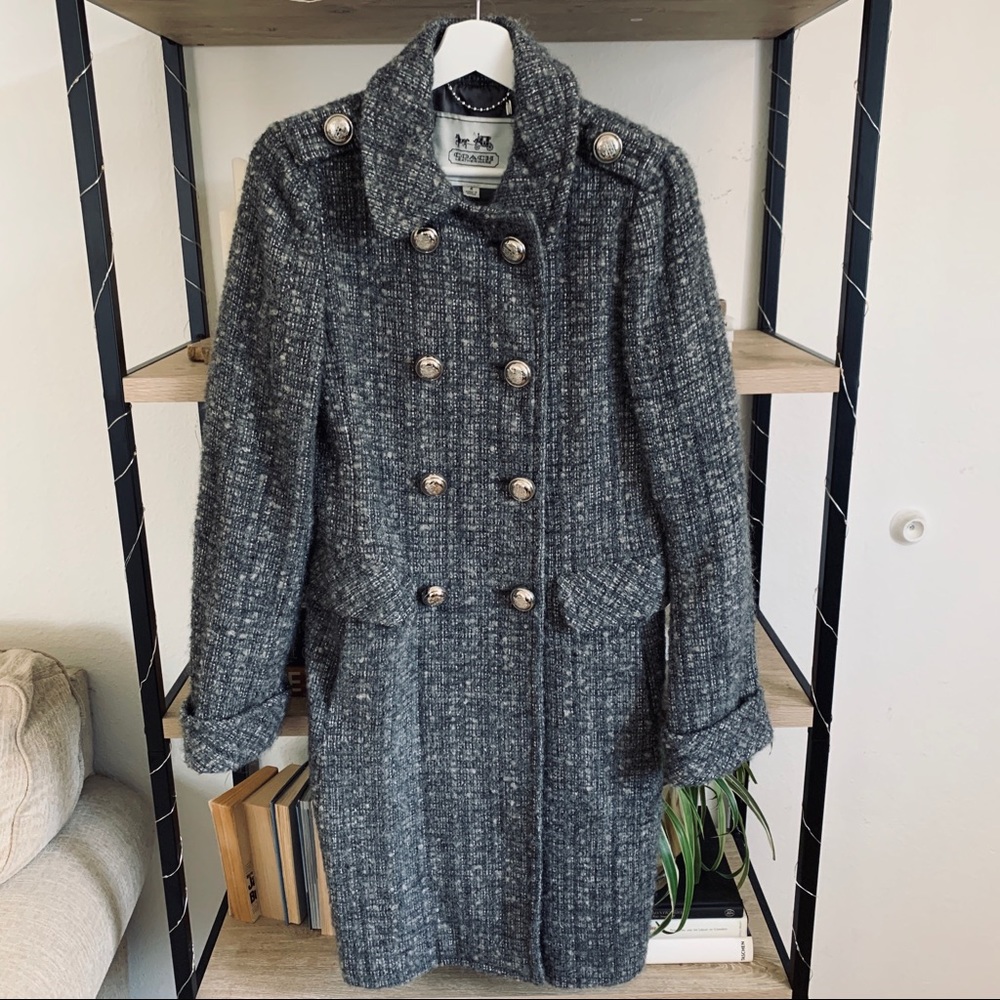 Coach Wool Alpaca  Metallic Boucle Military Coat